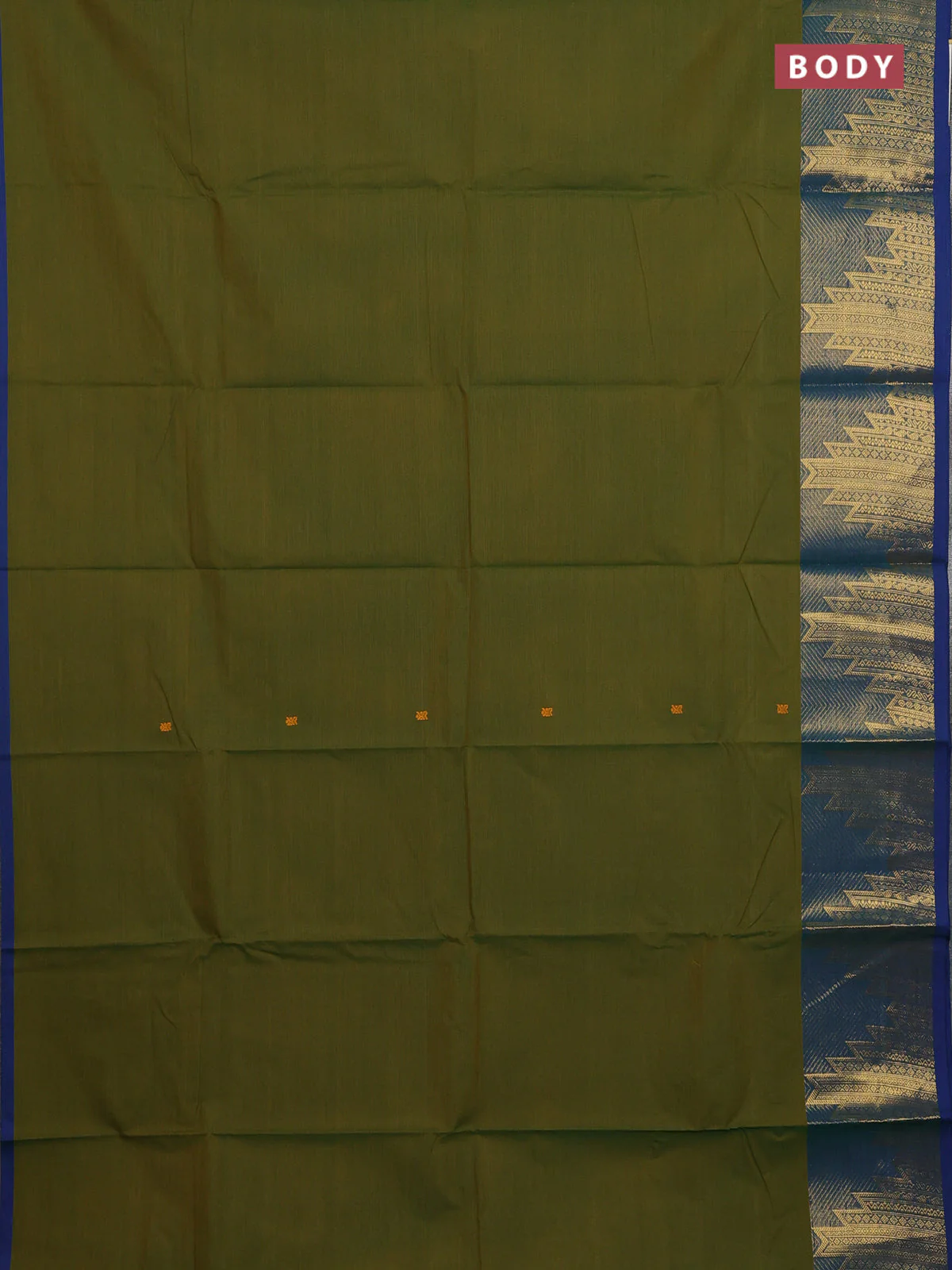 Chettinad cotton saree green and blue with thread woven buttas and temple zari woven border - Image 2