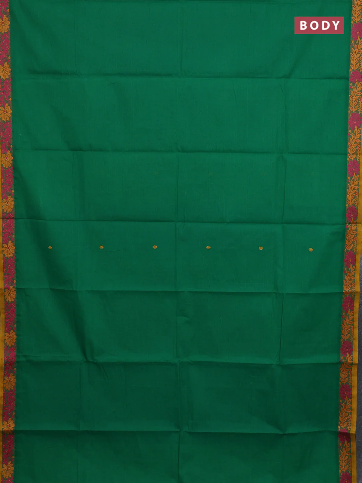 Chettinad cotton saree green and yellow with thread woven buttas and thread woven border - Image 2