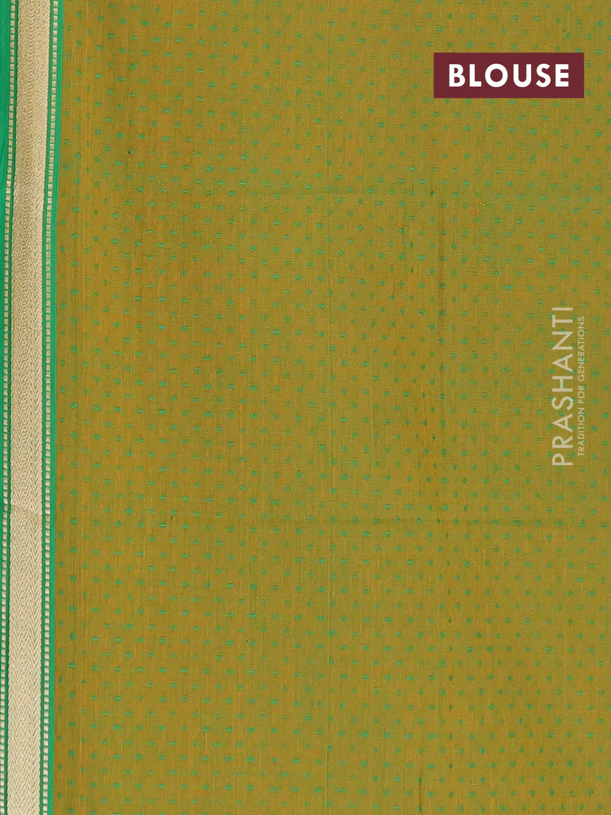 Chettinad cotton saree green and yellow with thread woven buttas and thread woven border - Image 4