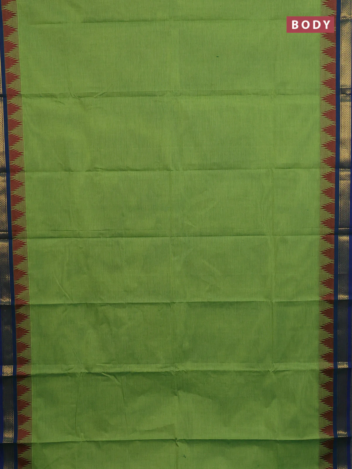 Chettinad cotton saree light green and blue with plain body and temple design zari woven border - Image 2