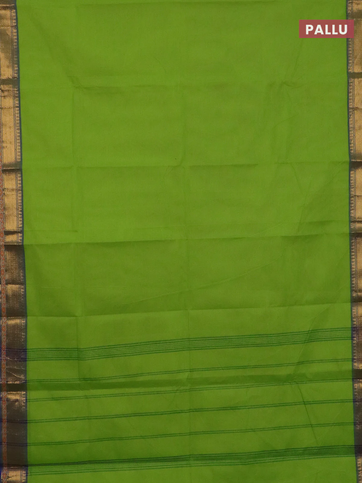 Chettinad cotton saree light green and blue with plain body and thread & zari woven border - Image 3