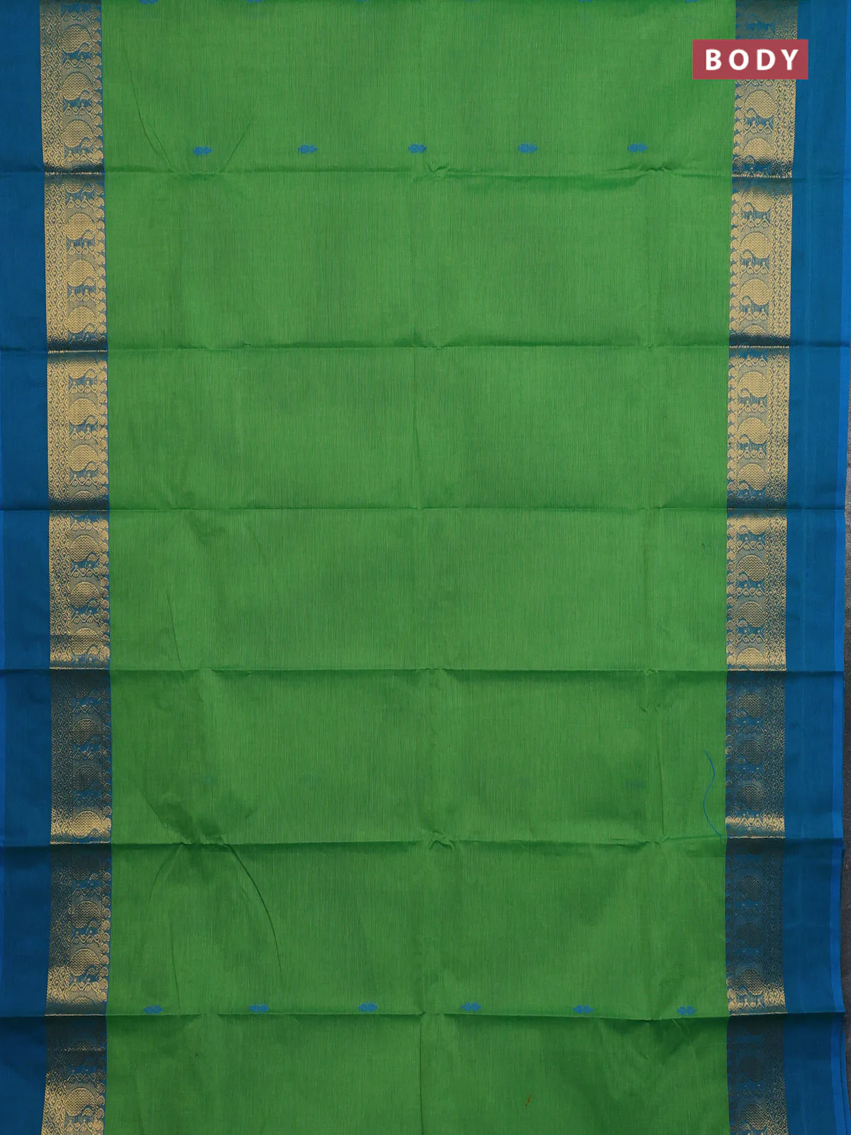 Chettinad cotton saree light green and cs blue with thread woven buttas and paisley zari woven simple border - Image 2