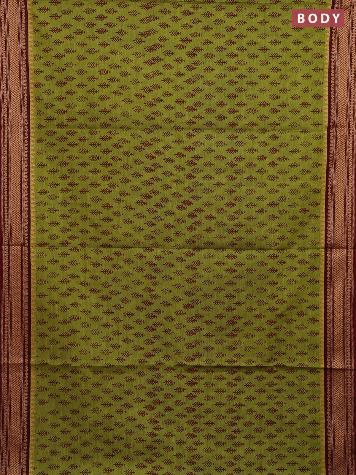 Chettinad cotton saree light green and maroon with allover butta prints and thread woven border - Image 2