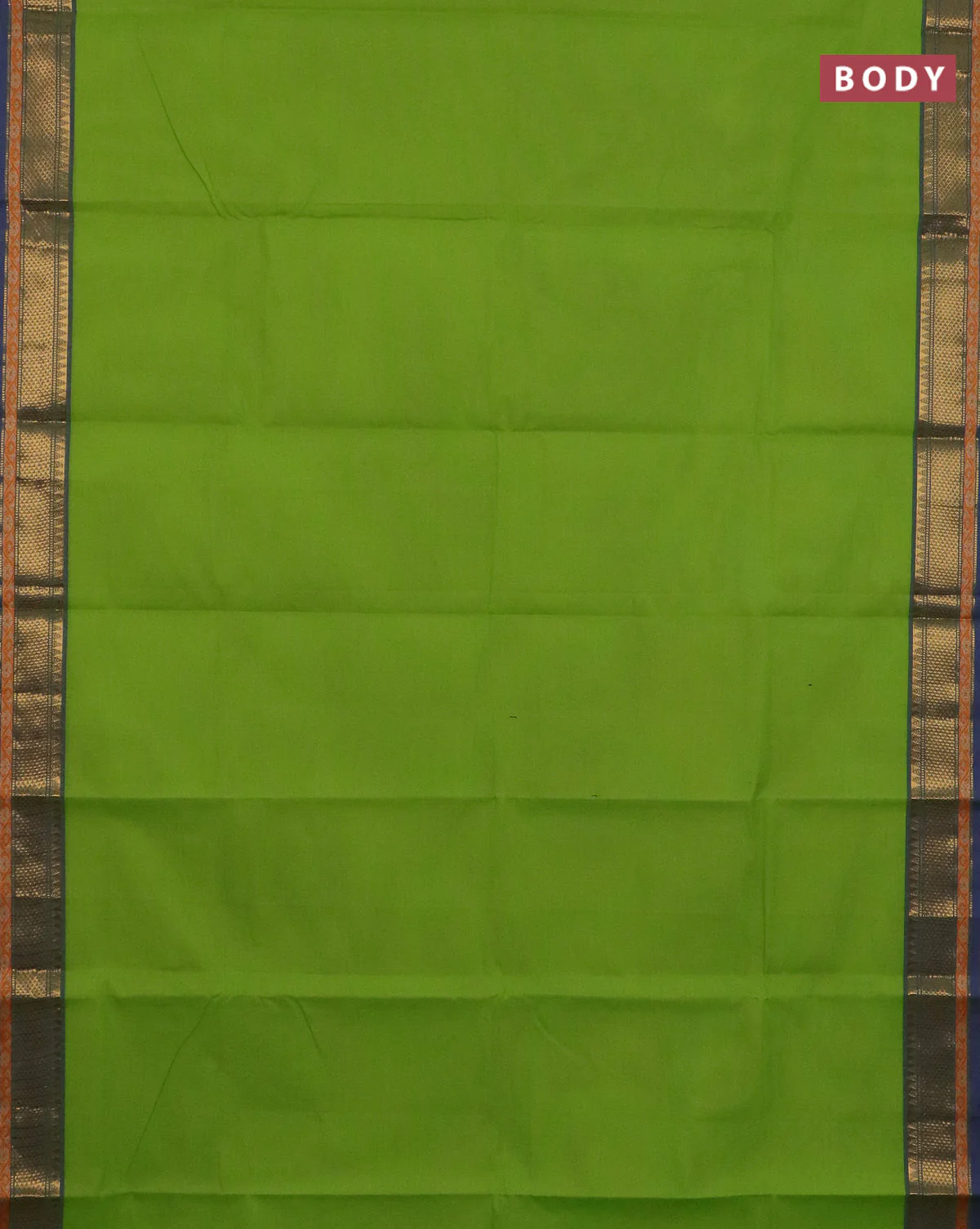 Chettinad cotton saree light green and navy blue with plain body and thread & zari woven border - Image 2