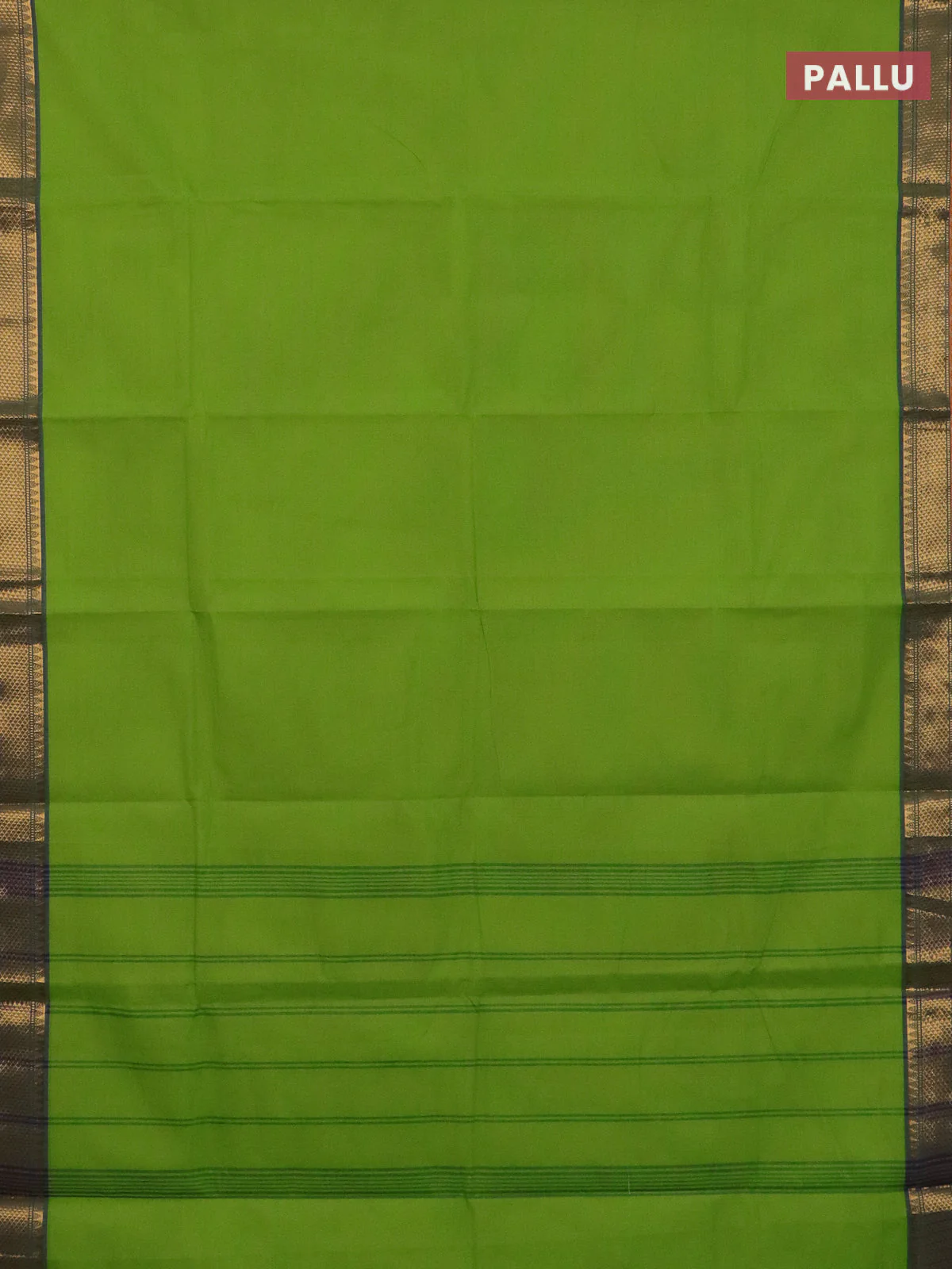 Chettinad cotton saree light green and navy blue with plain body and thread & zari woven border - Image 3