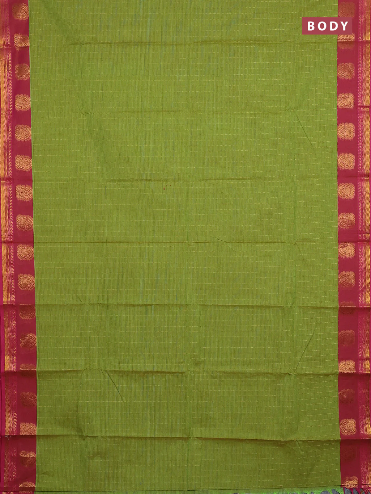 Chettinad cotton saree light green and pink with zari stripes pattern and zari woven border - Image 2