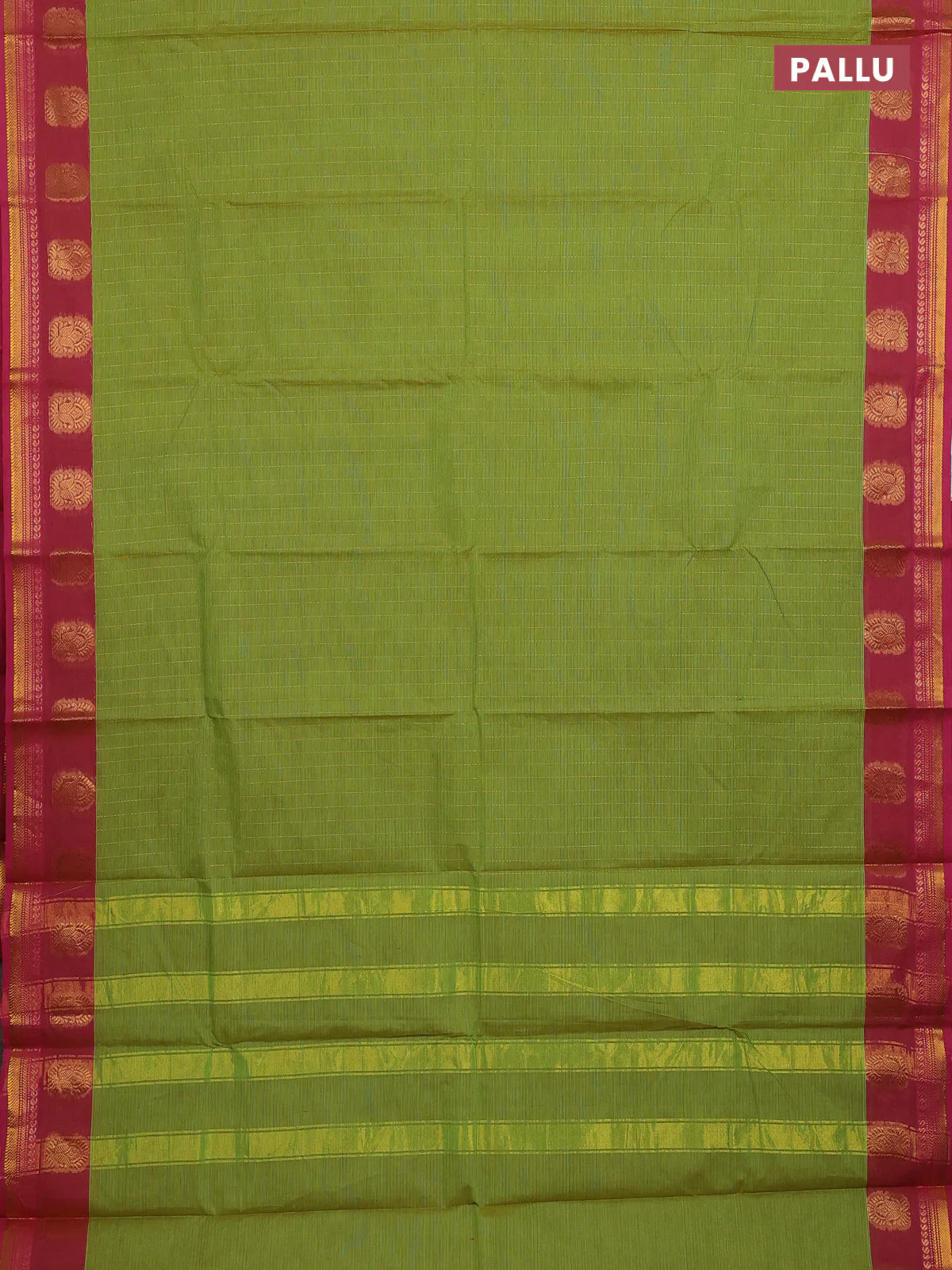 Chettinad cotton saree light green and pink with zari stripes pattern and zari woven border - Image 3