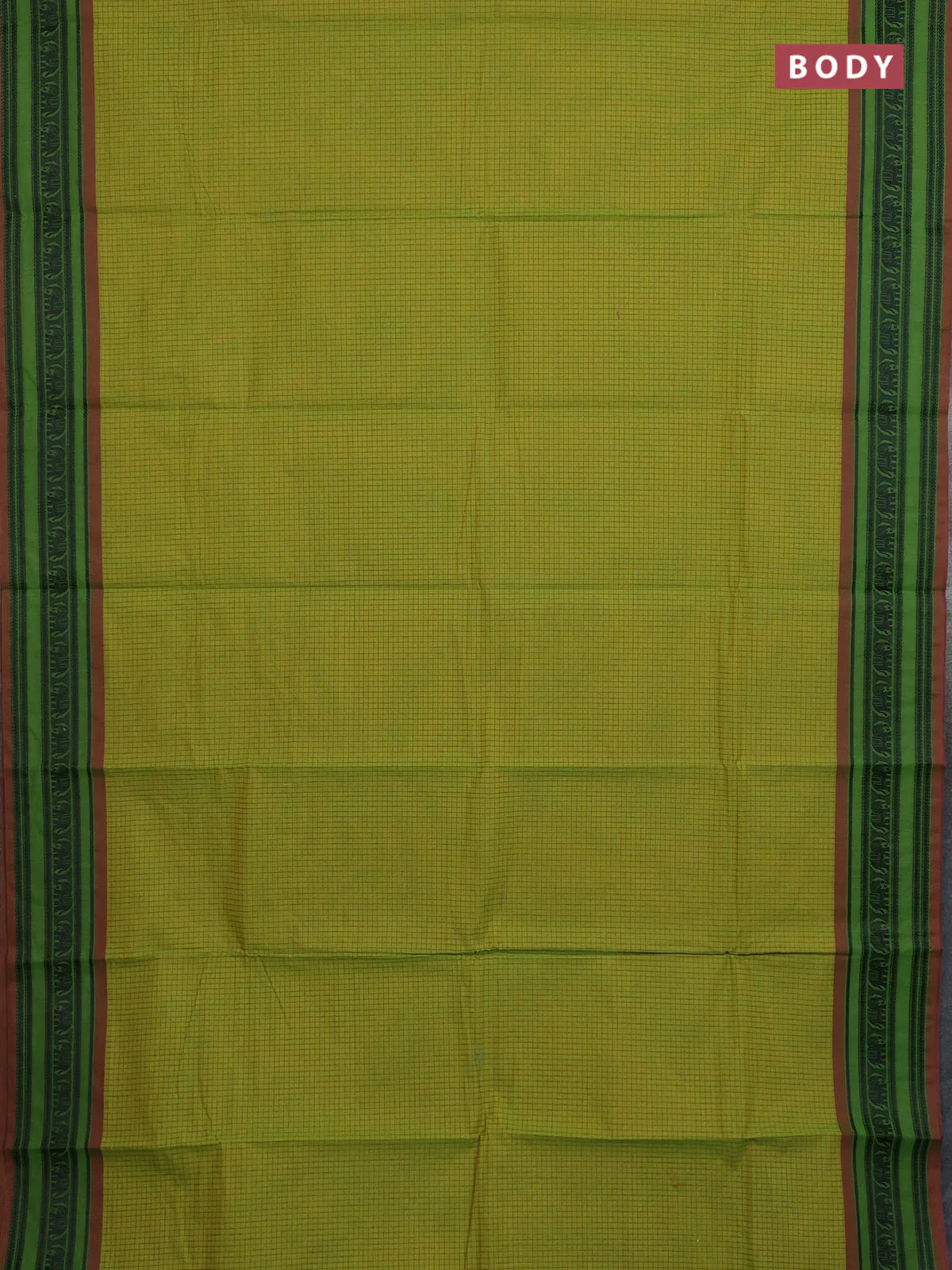Chettinad cotton saree lime green and dual shade pink with allover checked pattern and thread woven border - Image 2