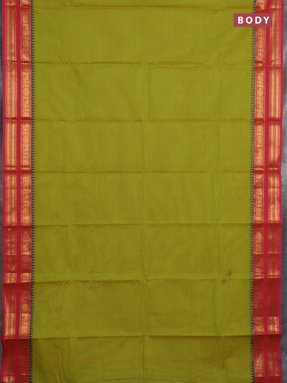 Chettinad cotton saree lime green and pink with plain body and temple design rettapet zari woven border - Image 2