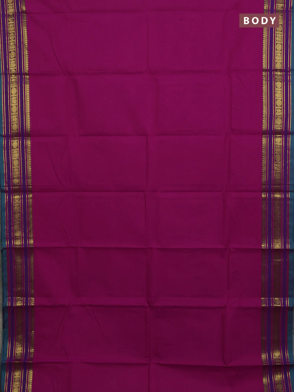 Chettinad cotton saree magenta pink and green with plain body and rettapet zari woven butta border - Image 2