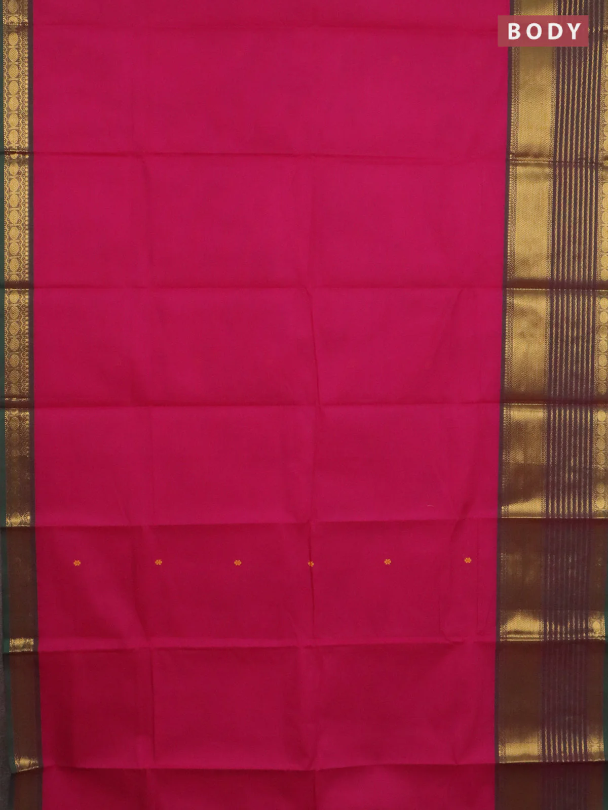 Chettinad cotton saree magenta pink and green with thread woven buttas and long zari woven border - Image 2