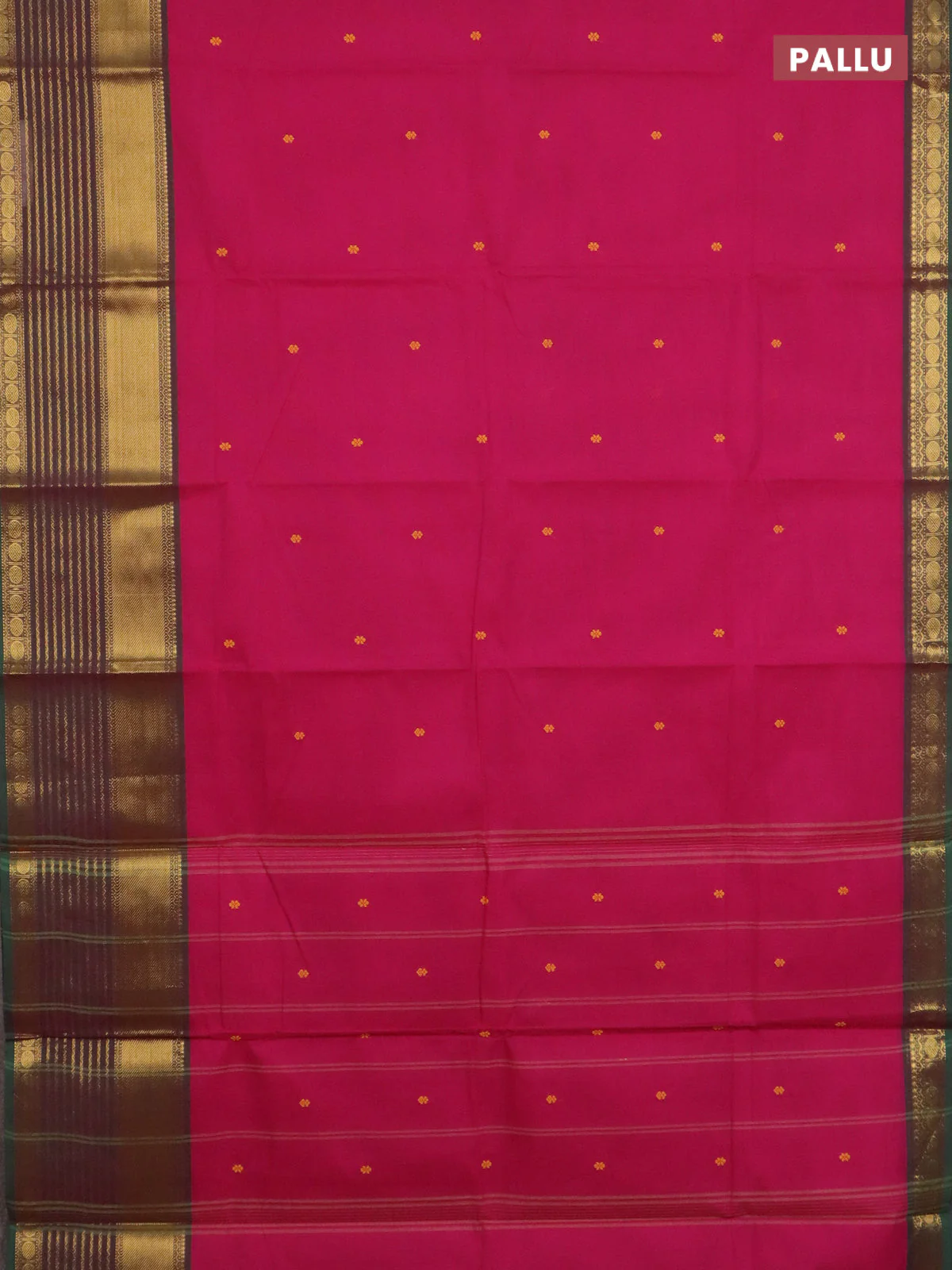 Chettinad cotton saree magenta pink and green with thread woven buttas and long zari woven border - Image 3