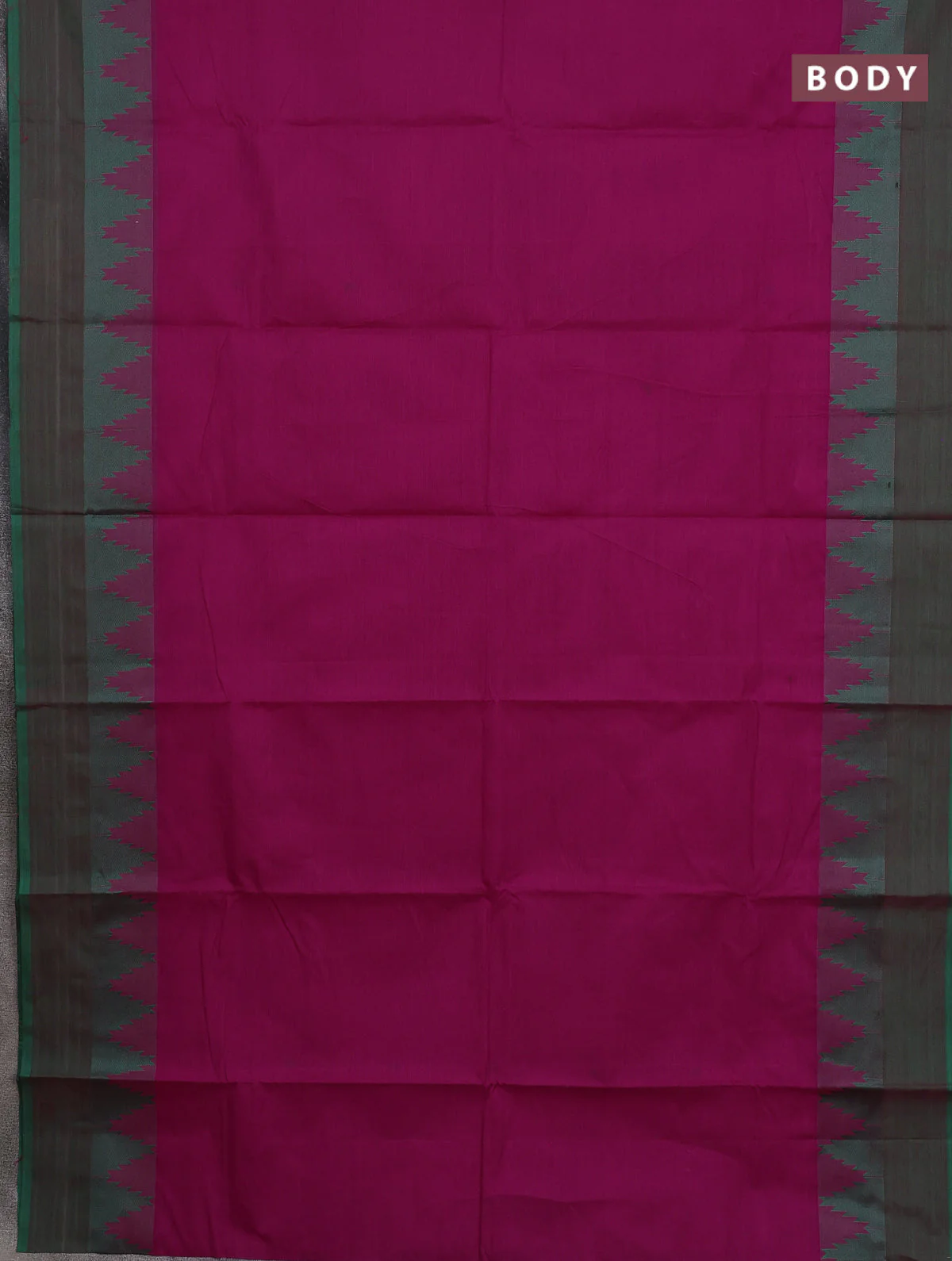 Chettinad cotton saree magenta pink and green with thread woven buttas and temple design simple border - Image 2