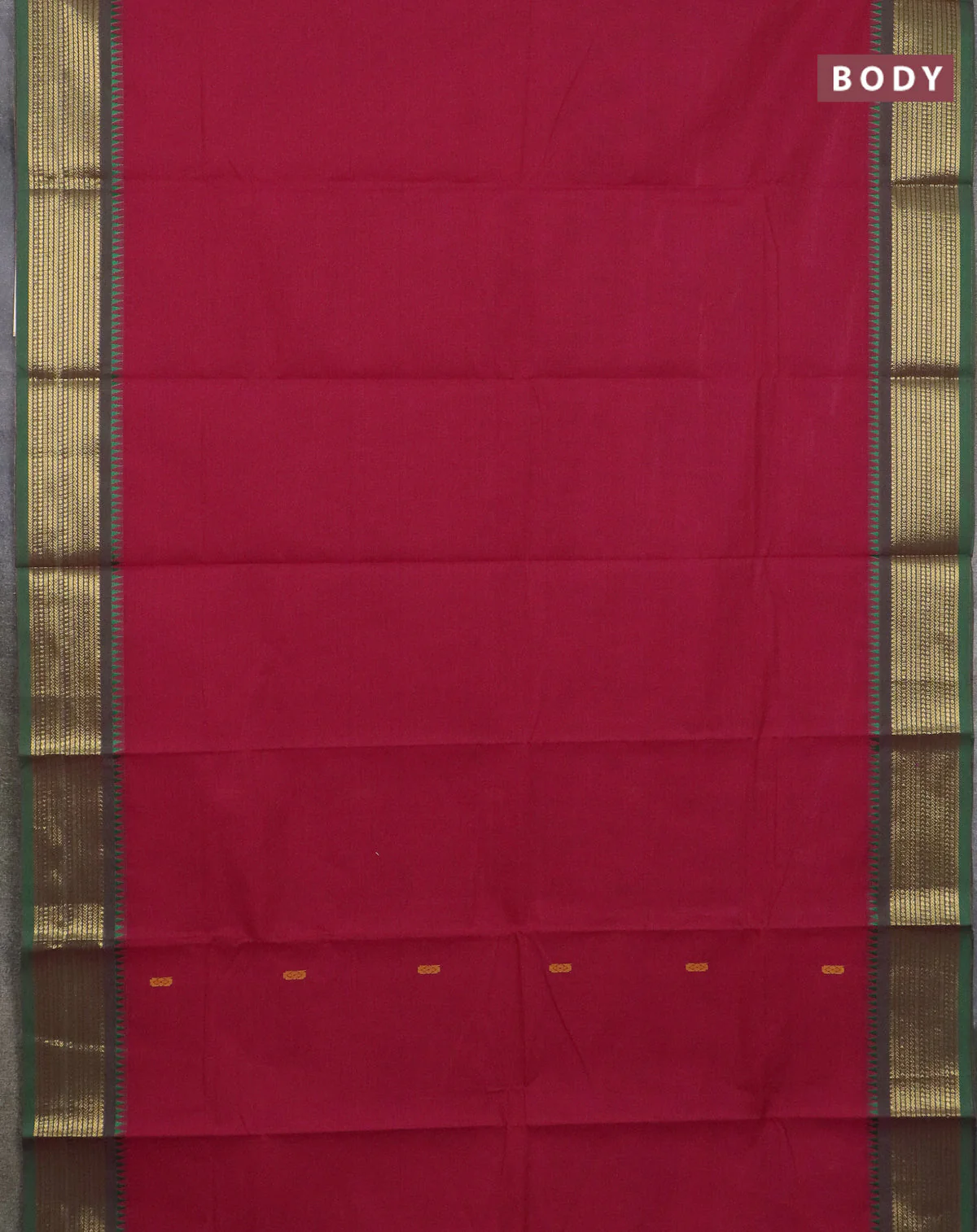 Chettinad cotton saree magenta pink and green with thread woven buttas and zari woven border - Image 2