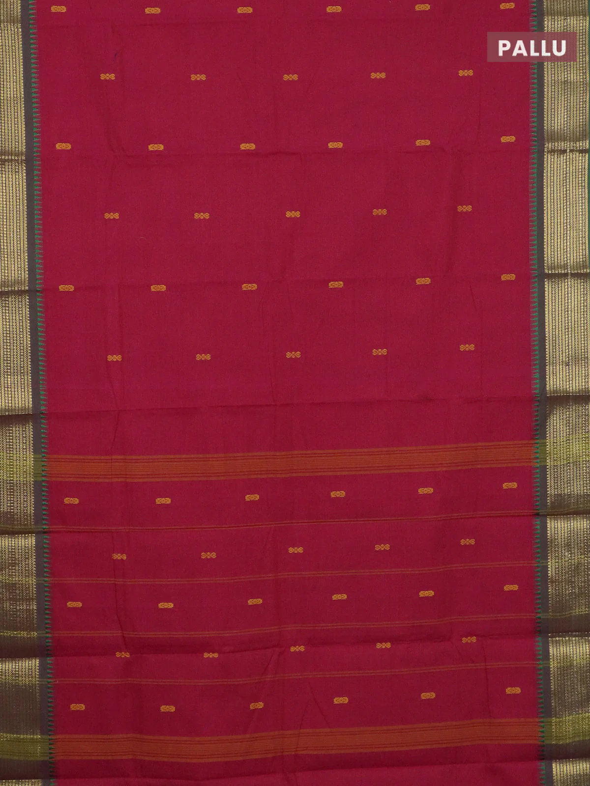 Chettinad cotton saree magenta pink and green with thread woven buttas and zari woven border - Image 3