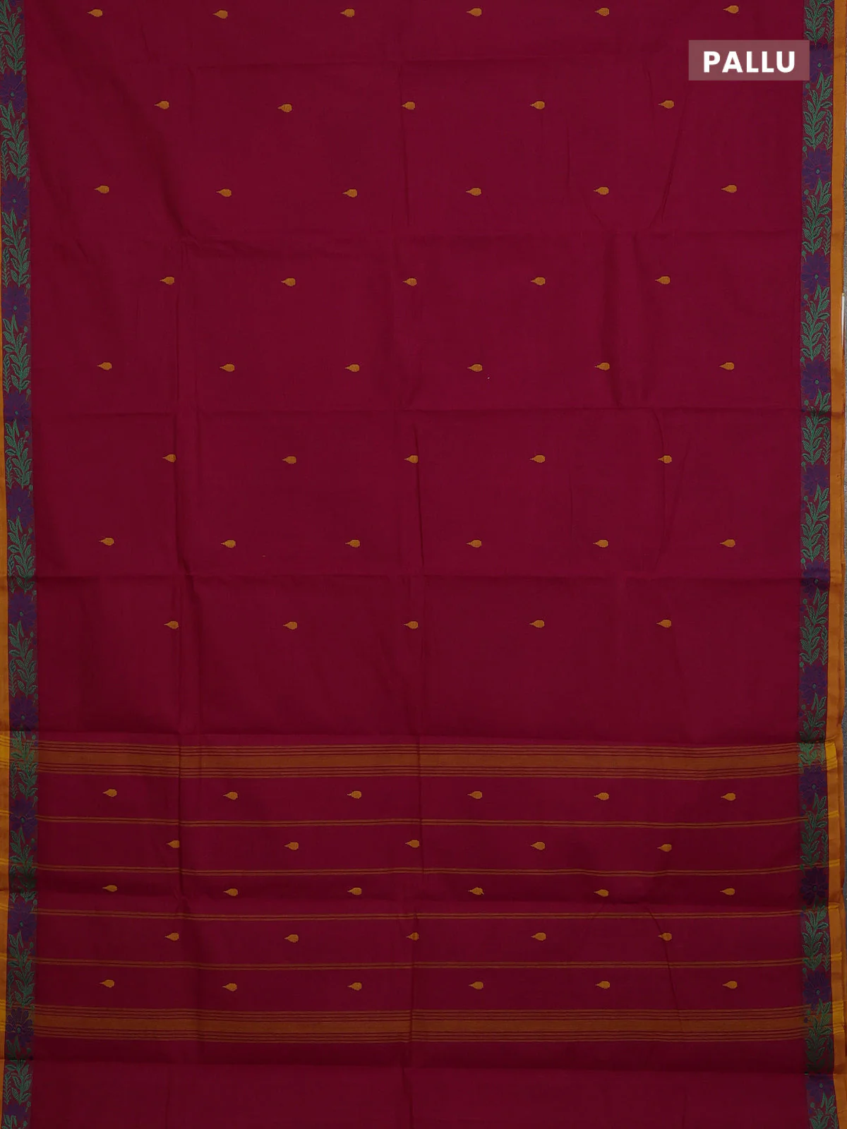 Chettinad cotton saree magenta pink and mustard yellow with thread woven buttas and thread woven border - Image 3