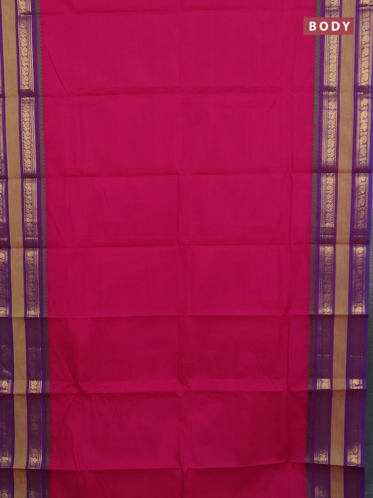 Chettinad cotton saree magenta pink and purple with plain body and rettapet zari woven border - Image 2