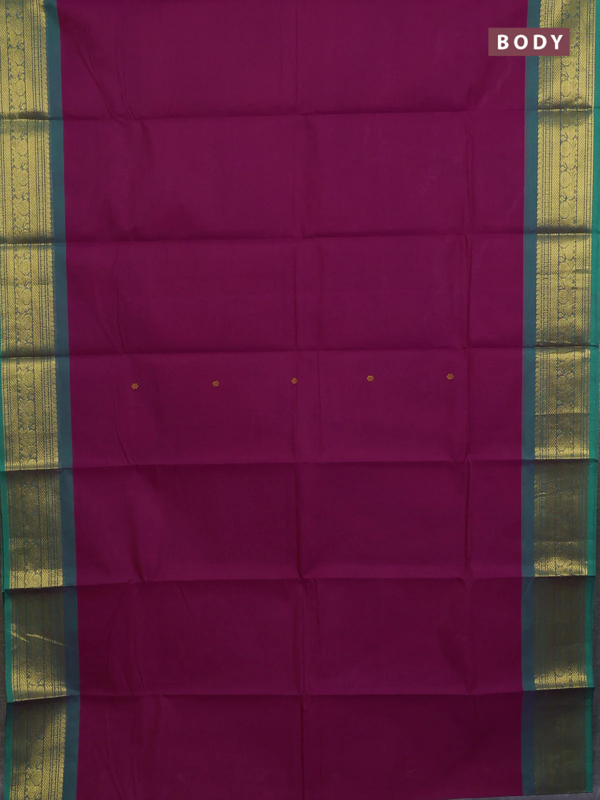 Chettinad cotton saree magenta pink and teal green with thread woven buttas and zari woven border - Image 2