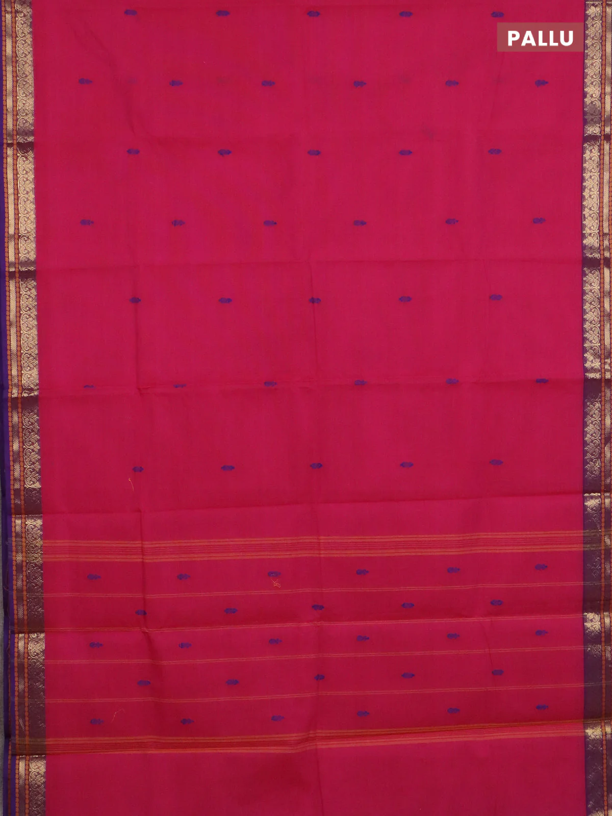 Chettinad cotton saree magenta pink and violet with thread woven buttas and zari woven border - Image 3