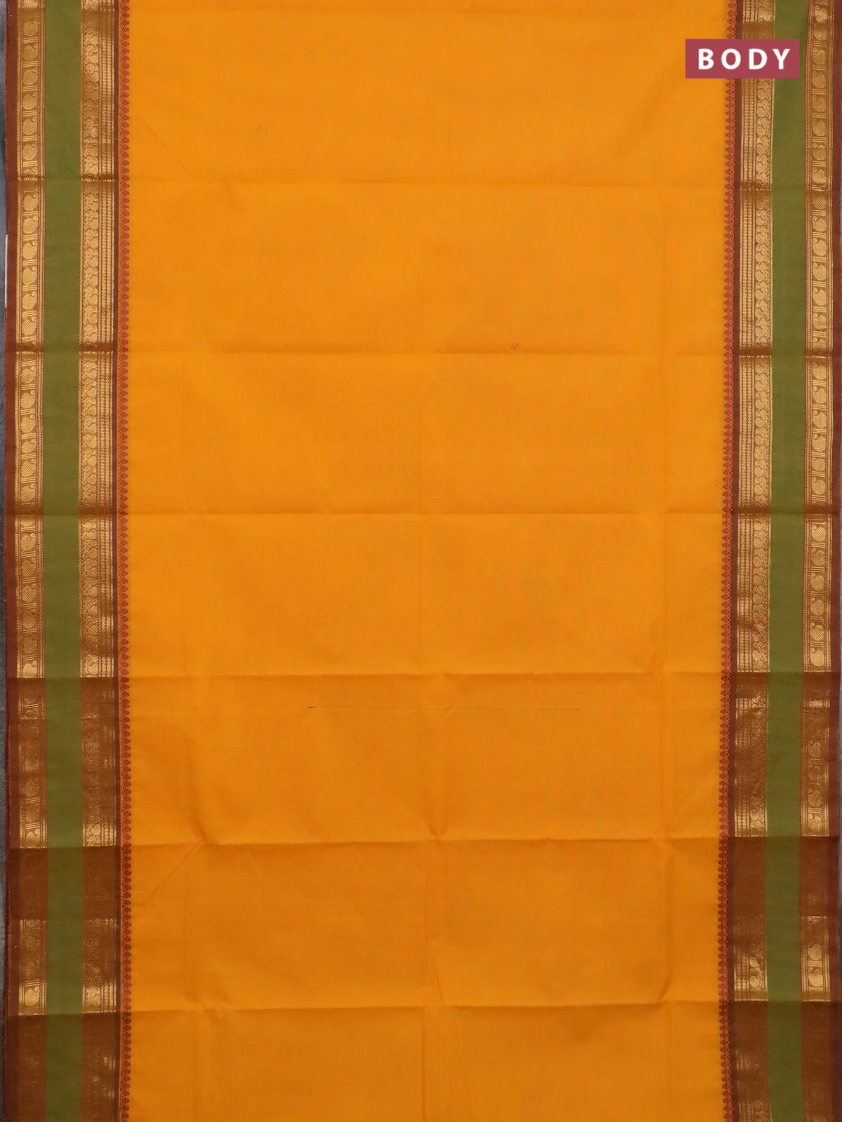 Chettinad cotton saree mango yellow and light green with plain body and rettapet zari woven border - Image 2