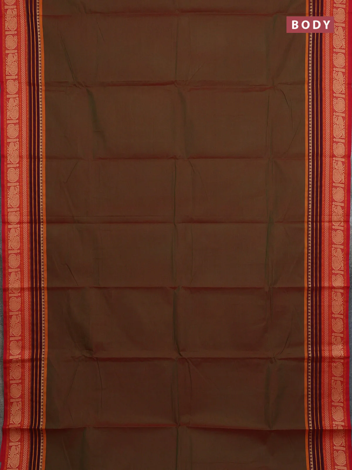 Chettinad cotton saree manthulir green and red with plain body and thread woven border - Image 2
