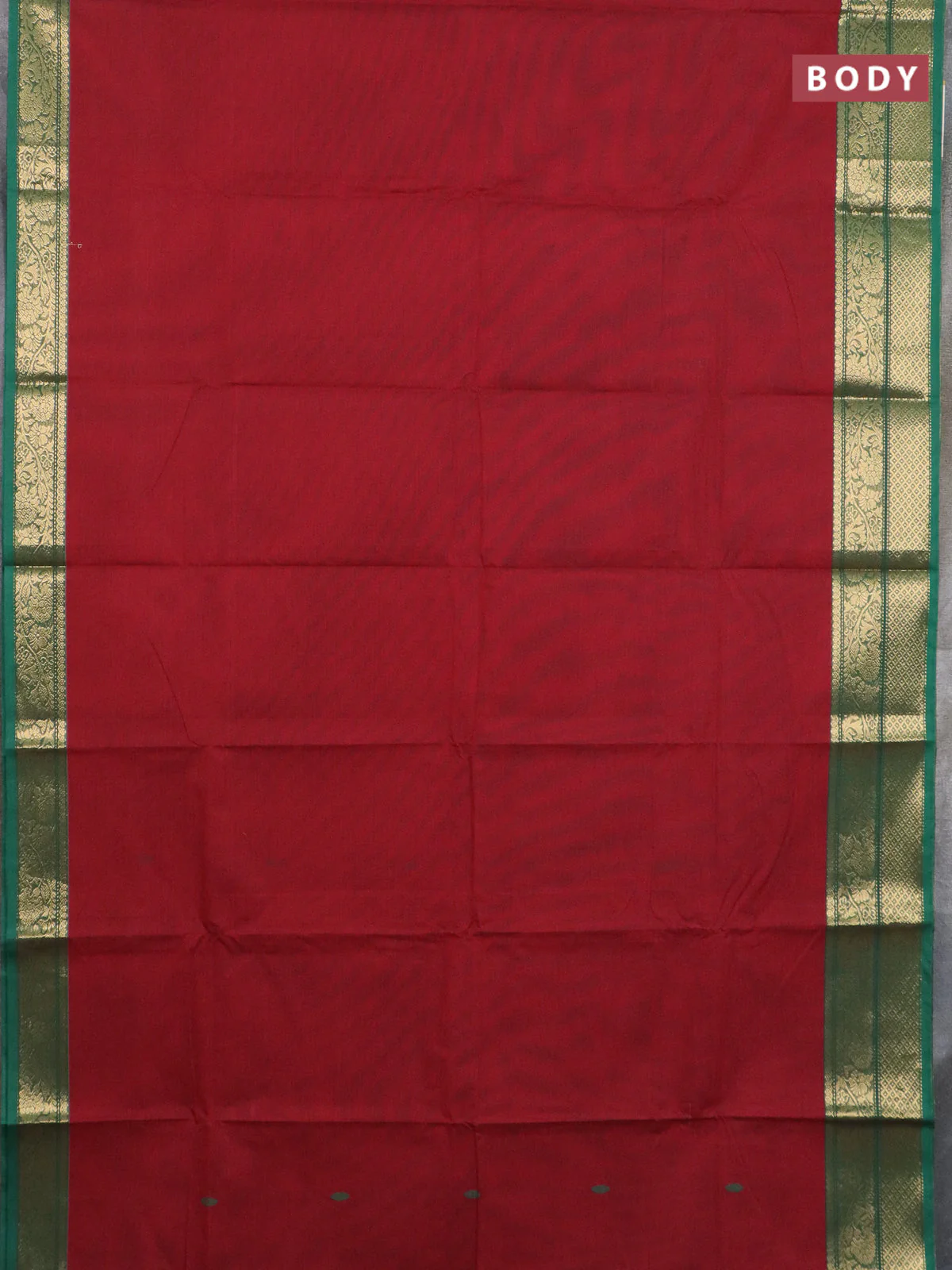 Chettinad cotton saree maroon and green with thread woven buttas and zari woven border - Image 2