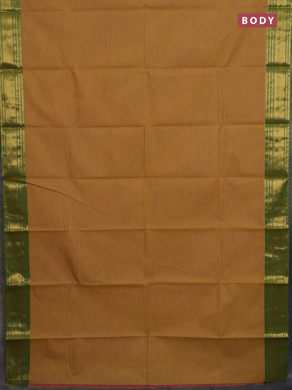 Chettinad cotton saree mustard yellow and green with allover small checked pattern and zari woven border - Image 2