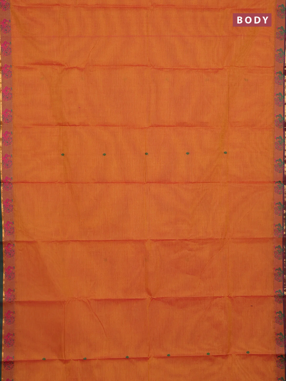 Chettinad cotton saree mustard yellow and green with thread woven buttas and thread woven border - Image 2