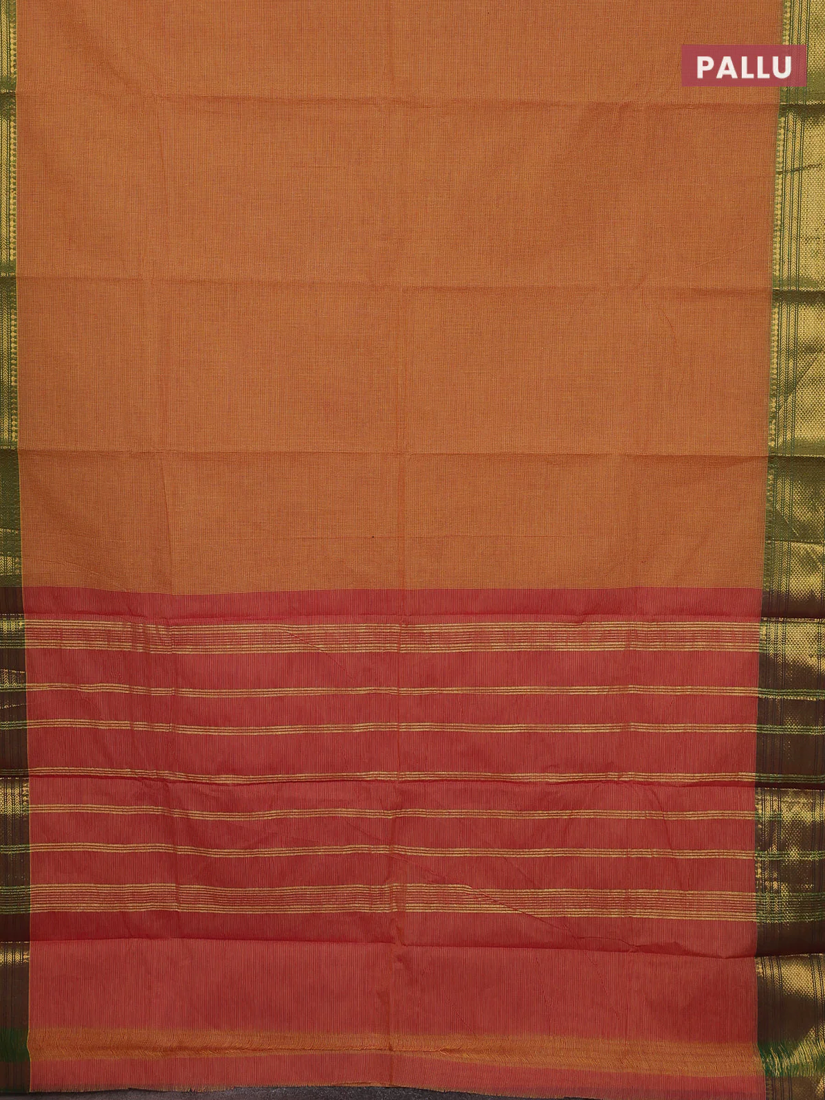 Chettinad cotton saree mustard yellow and lime green with allover small checked pattern and zari woven border - Image 3