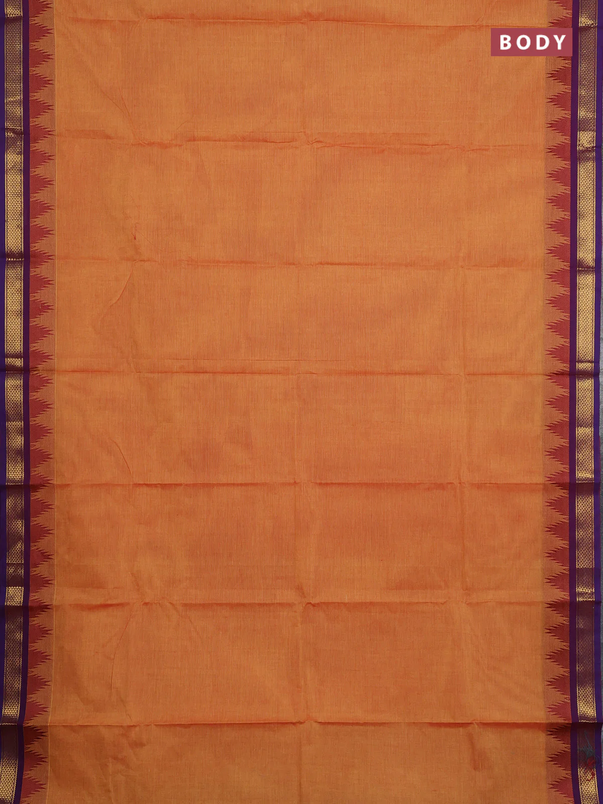 Chettinad cotton saree mustard yellow and violet with plain body and temple design zari woven border - Image 2