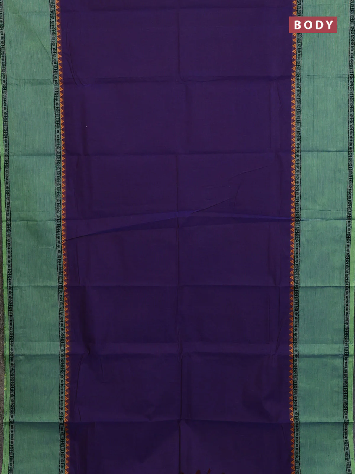 Chettinad cotton saree navy blue and light green with plain body and temple design rettapet thread woven border - Image 2