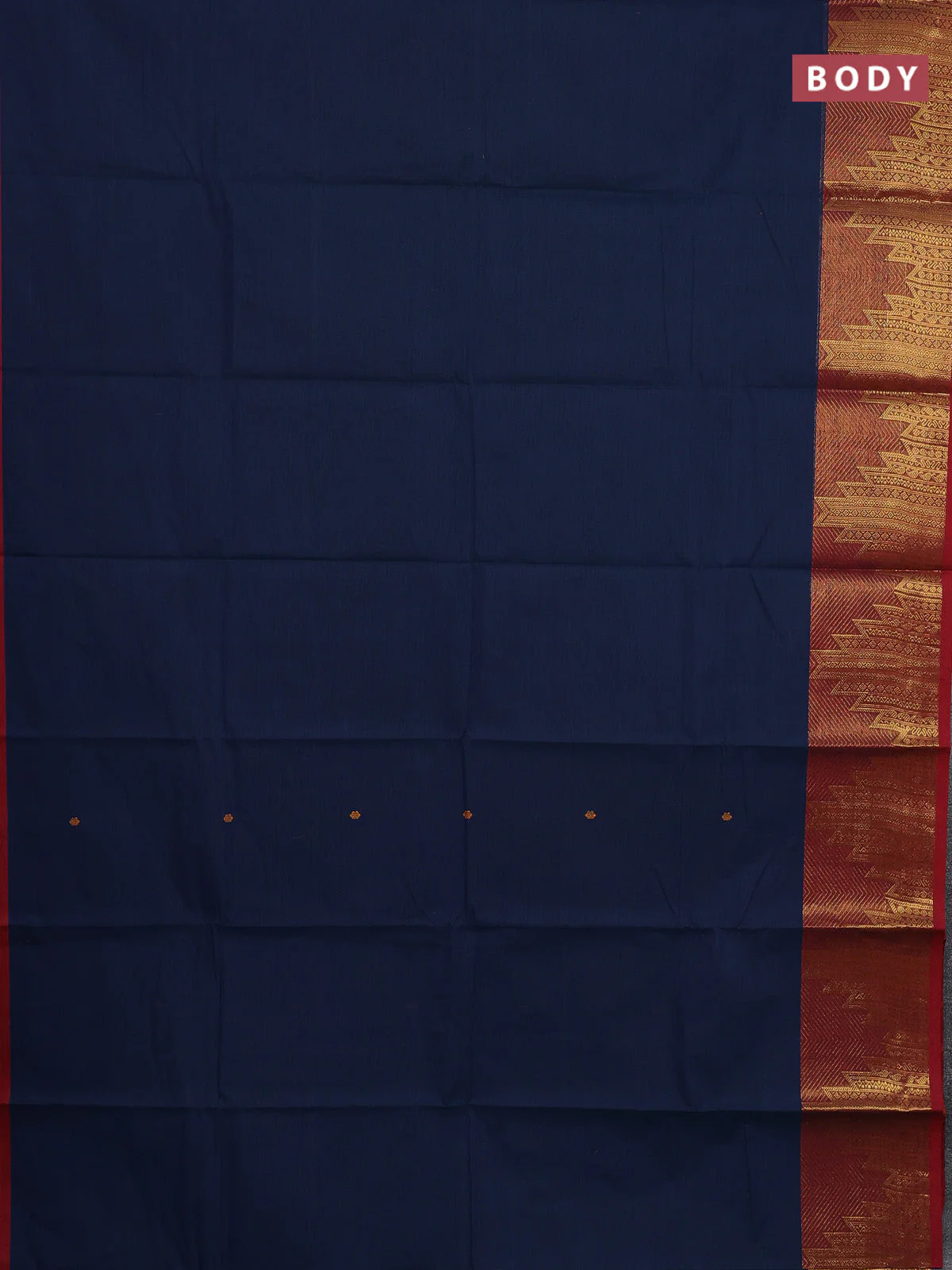 Chettinad cotton saree navy blue and maroon with thread woven buttas and zari woven border - Image 2