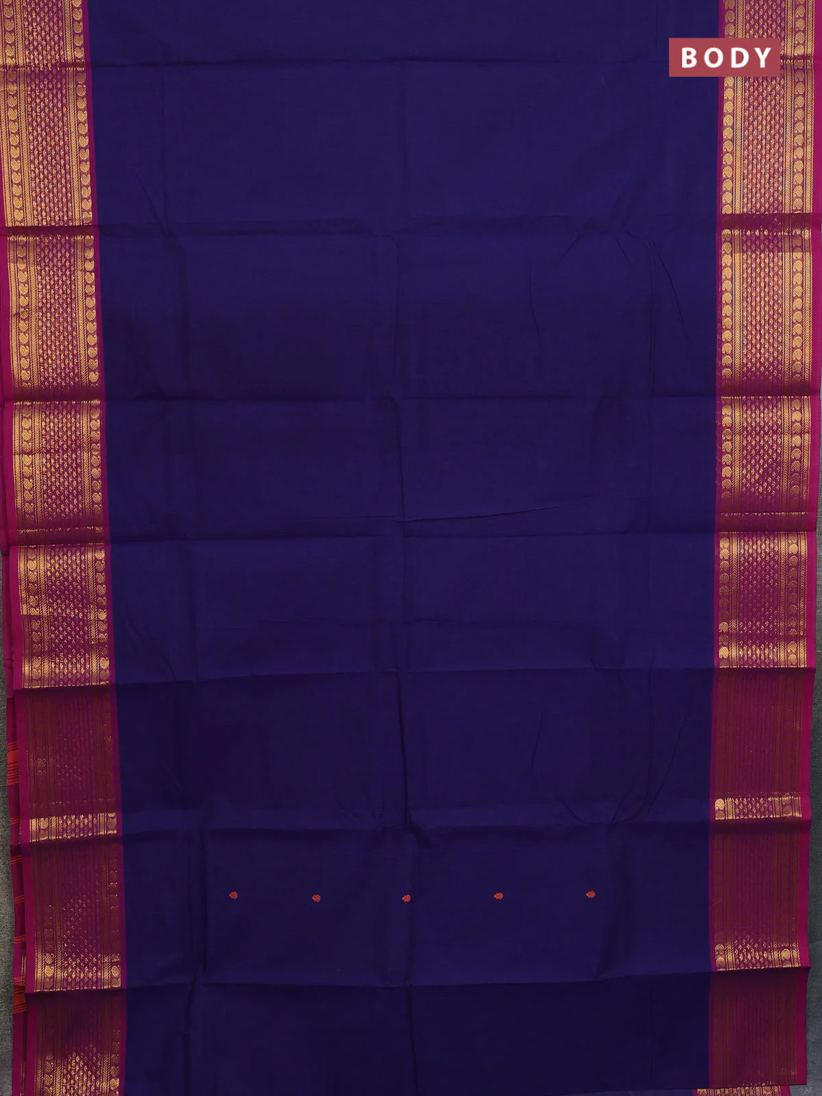 Chettinad cotton saree navy blue and purple with thread woven buttas and rettapet paisley zari woven butta border - Image 2