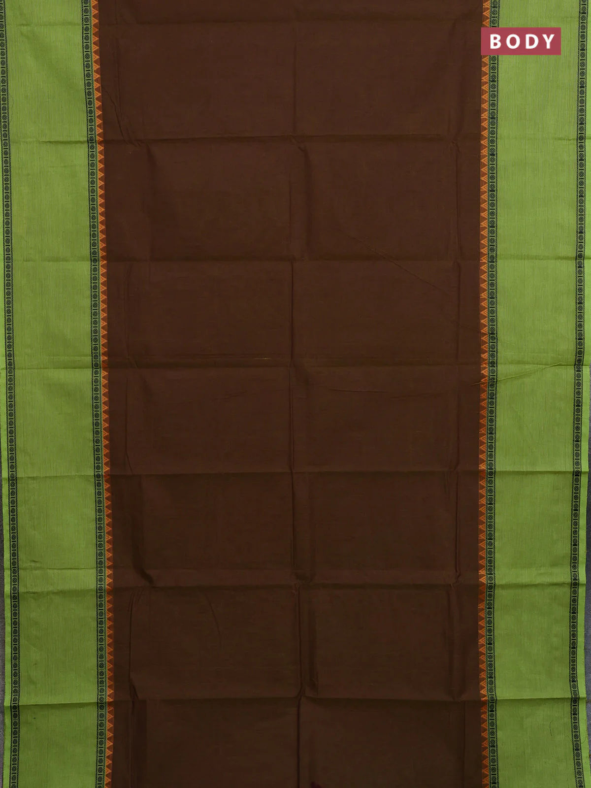 Chettinad cotton saree olive green and light green with plain body and temple design rettapet thread woven border - Image 2