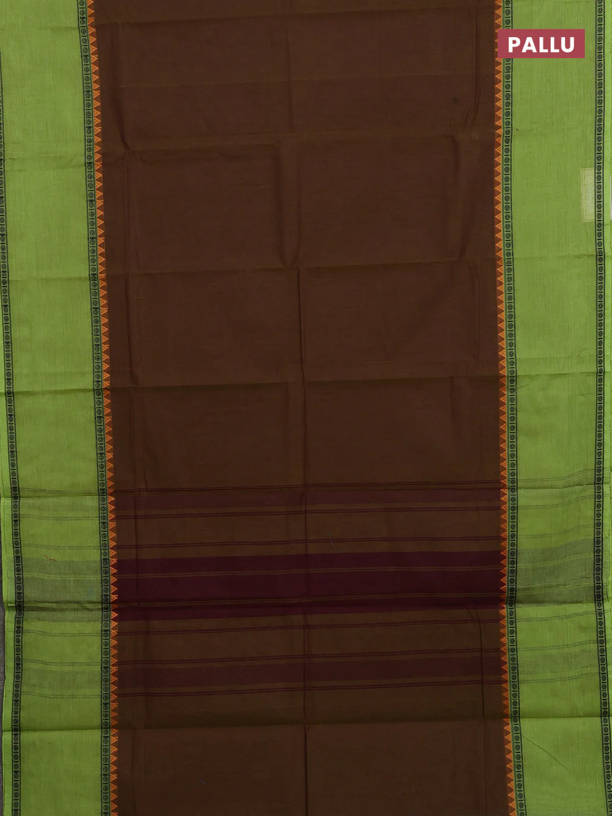 Chettinad cotton saree olive green and light green with plain body and temple design rettapet thread woven border - Image 3