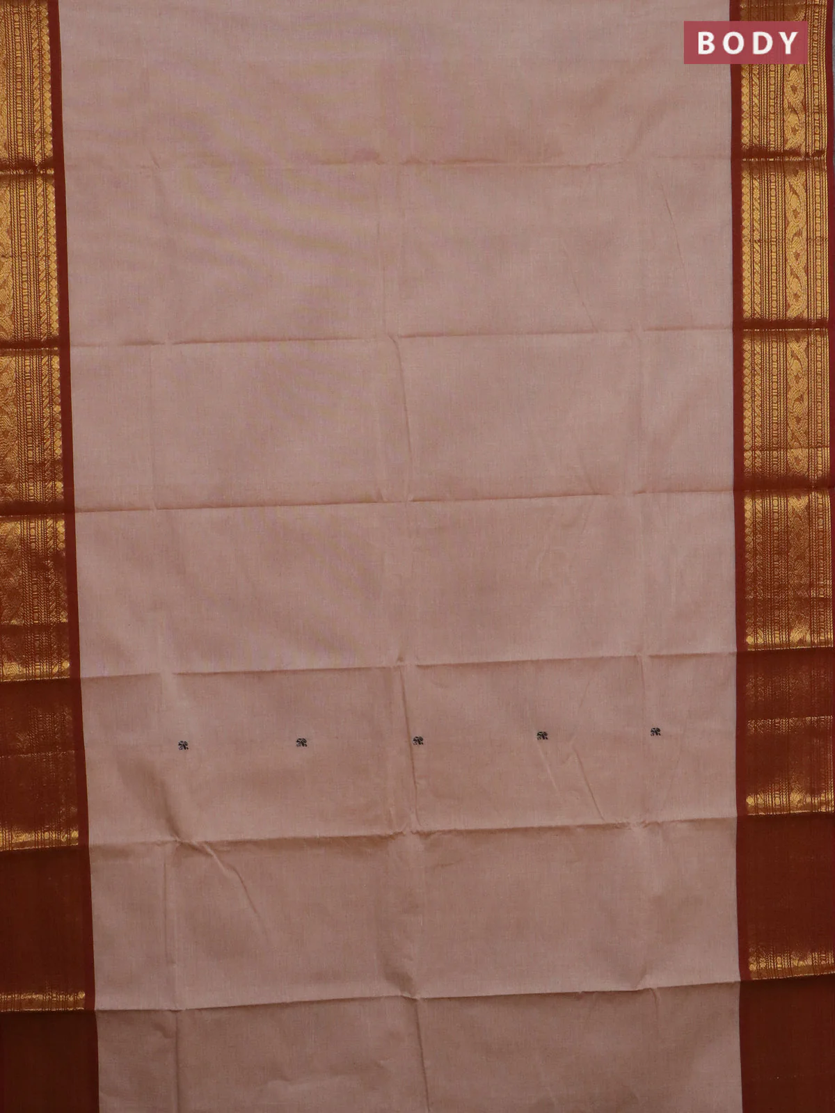 Chettinad cotton saree pastel brown and brown with thread woven buttas and zari woven border - Image 2