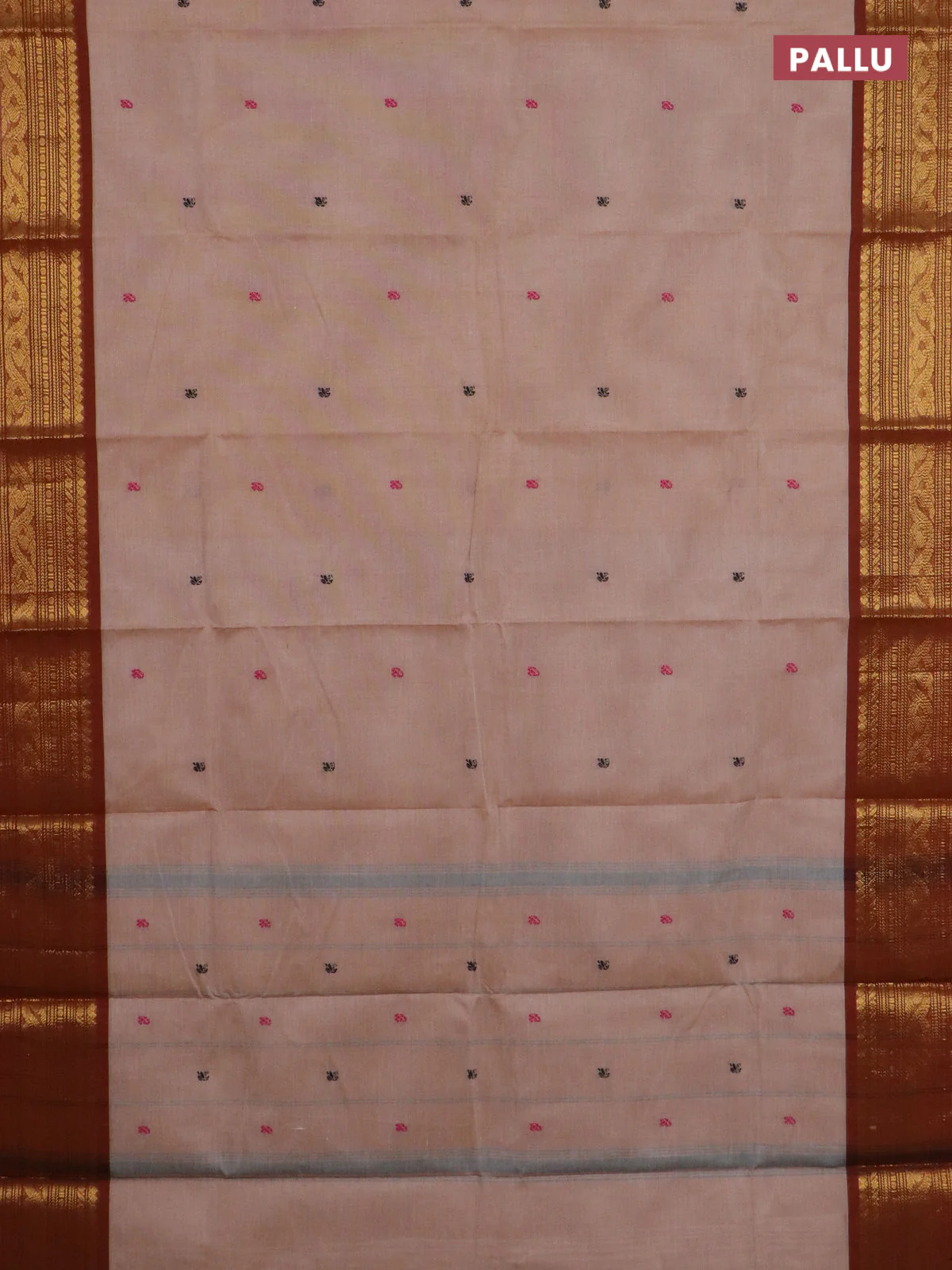 Chettinad cotton saree pastel brown and brown with thread woven buttas and zari woven border - Image 3