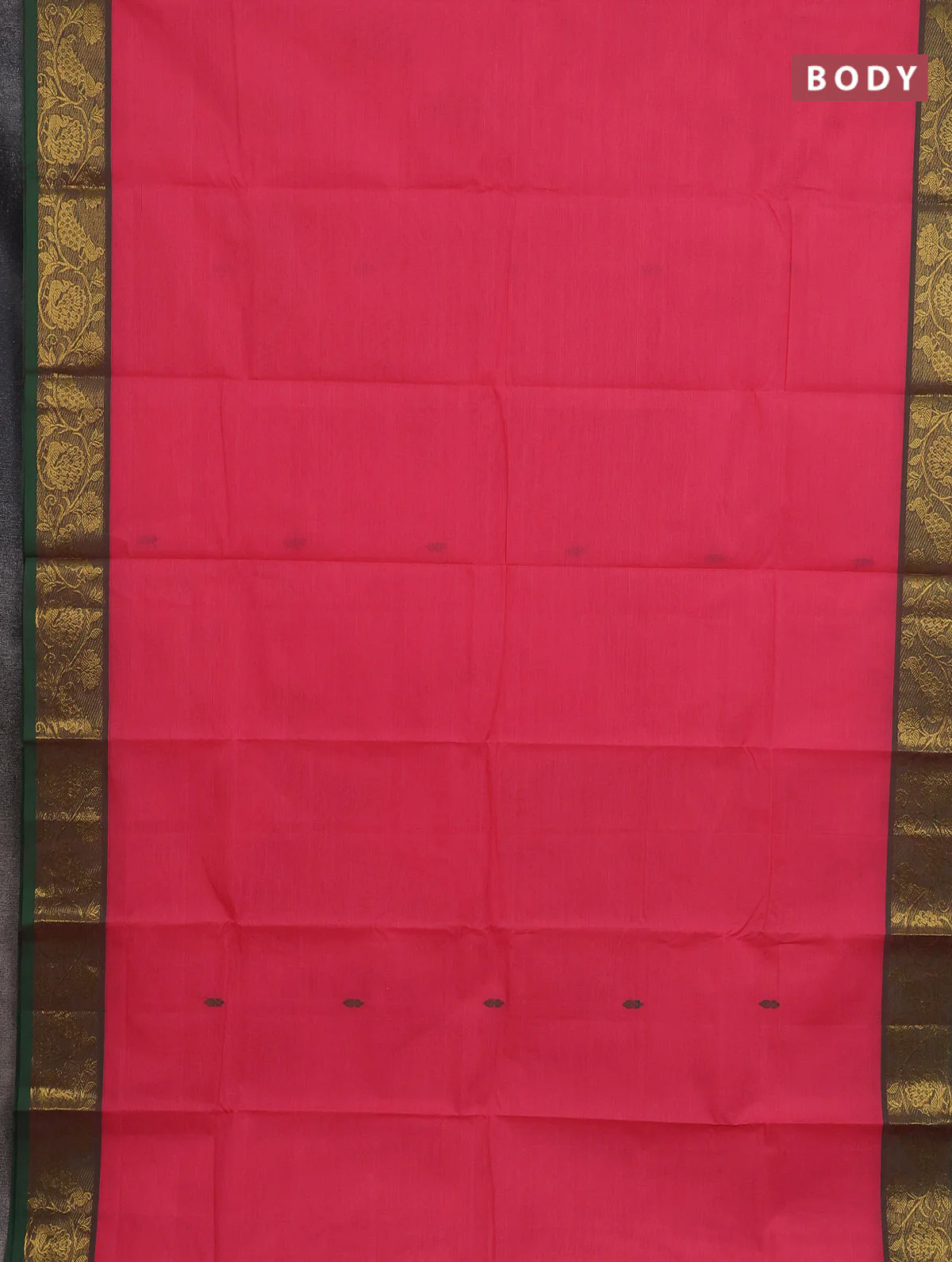 Chettinad cotton saree peach pink and dual shade of green with thread woven buttas and peacock zari woven border - Image 2