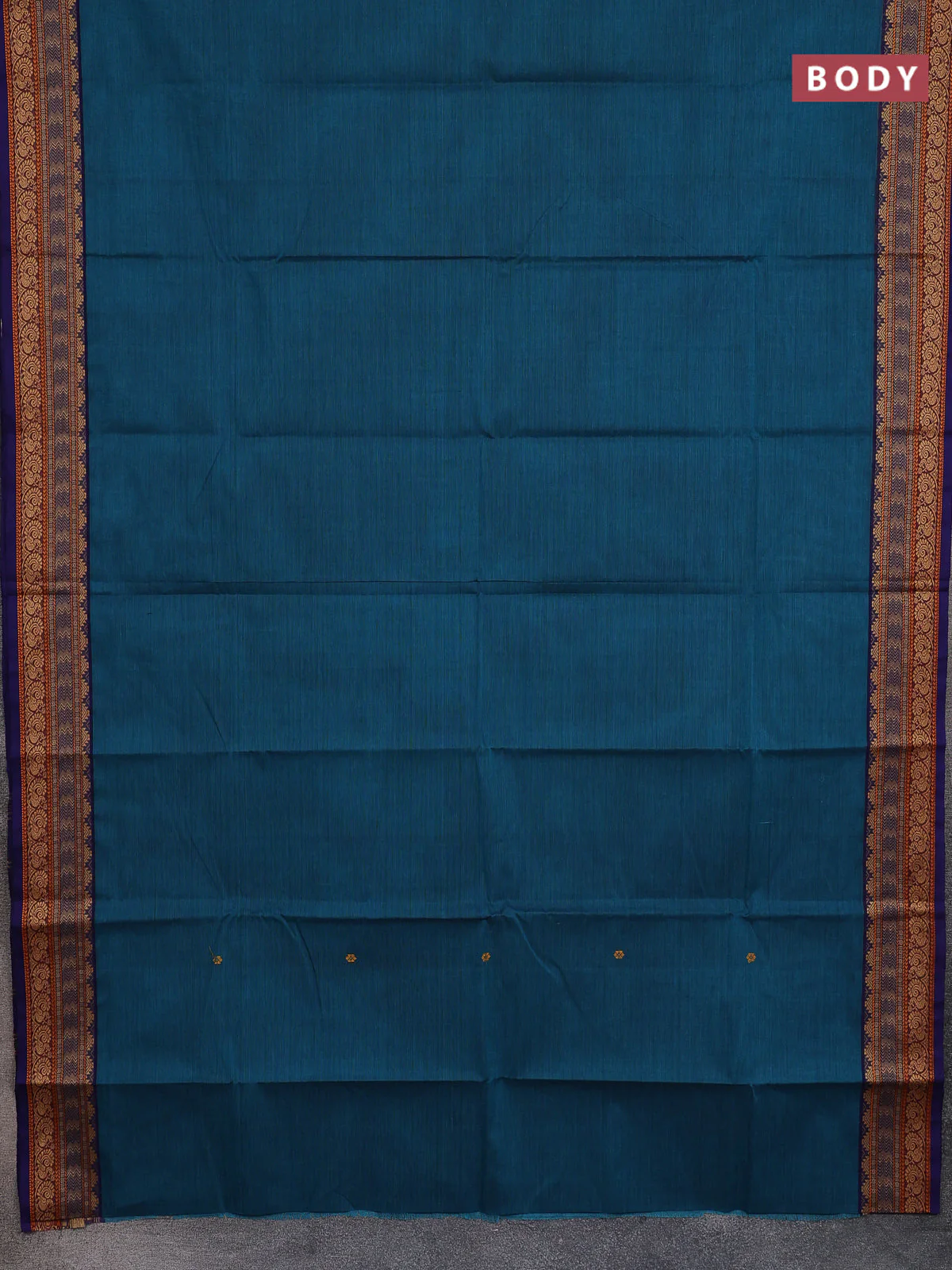 Chettinad cotton saree peacock blue and navy blue with thread woven buttas and thread woven border - Image 2
