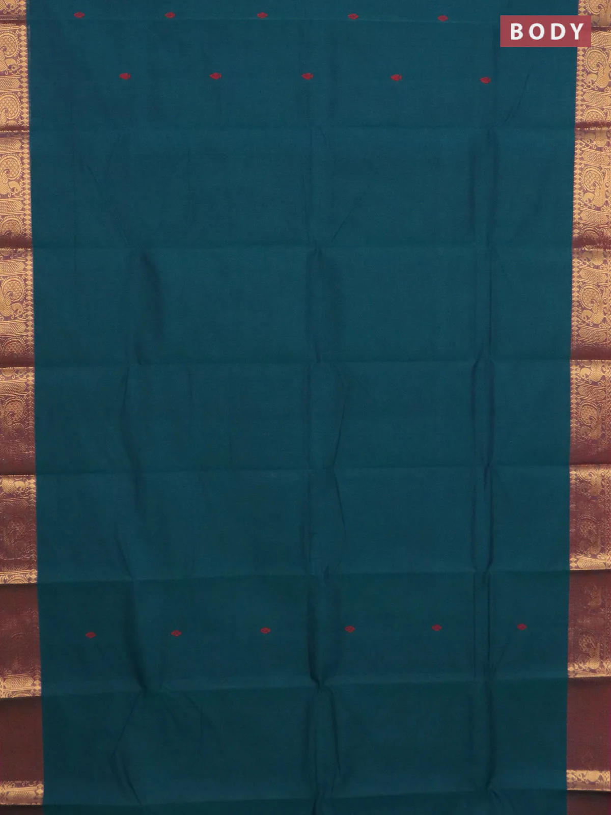 Chettinad cotton saree peacock green and purple with thread woven buttas and annam zari woven border - Image 2