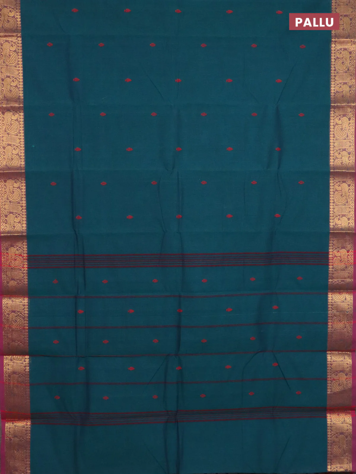 Chettinad cotton saree peacock green and purple with thread woven buttas and annam zari woven border - Image 3
