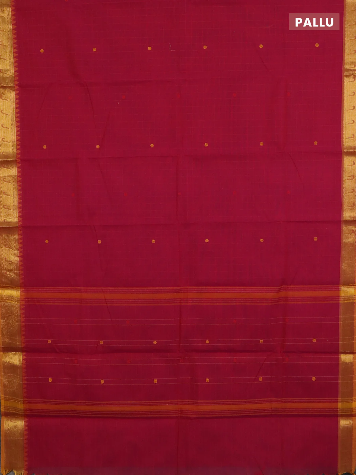 Chettinad cotton saree pink and dark mustard with allover checks & thread buttas and zari woven muniya border - Image 3