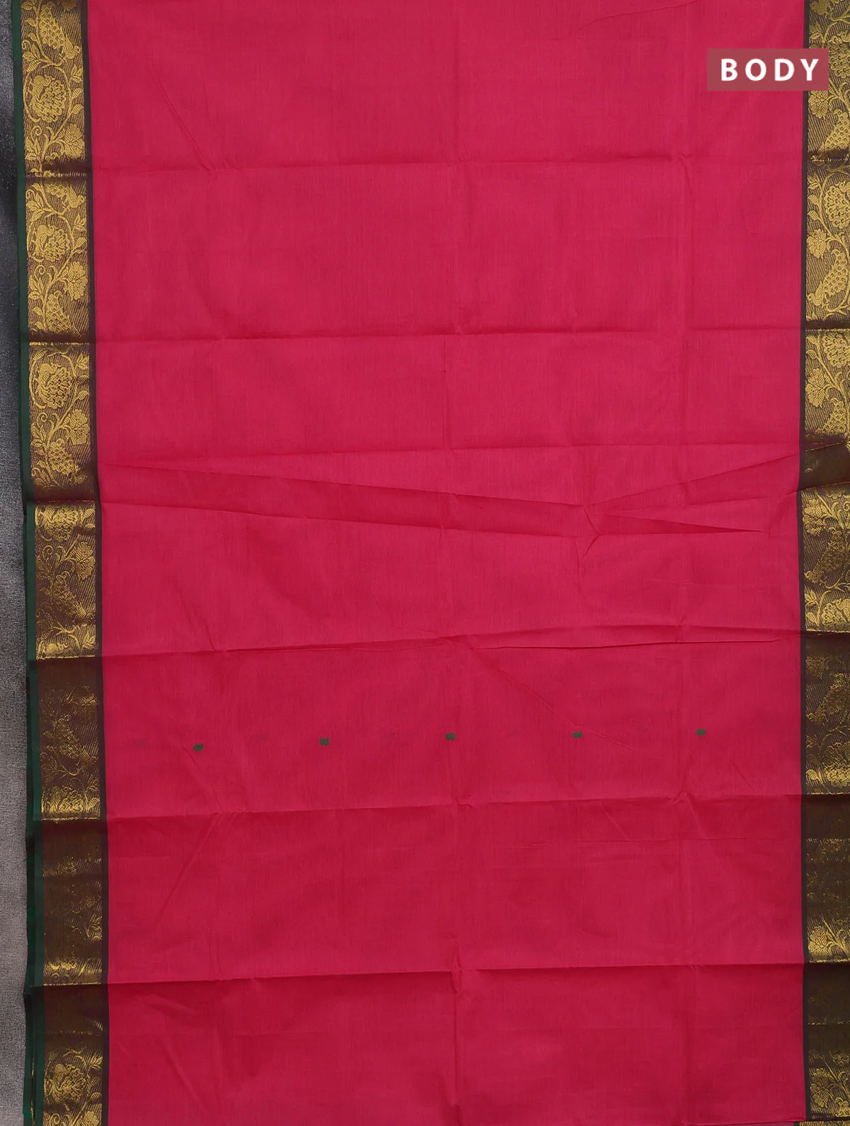 Chettinad cotton saree pink and dual shade of green with thread woven buttas and peacock zari woven border - Image 2