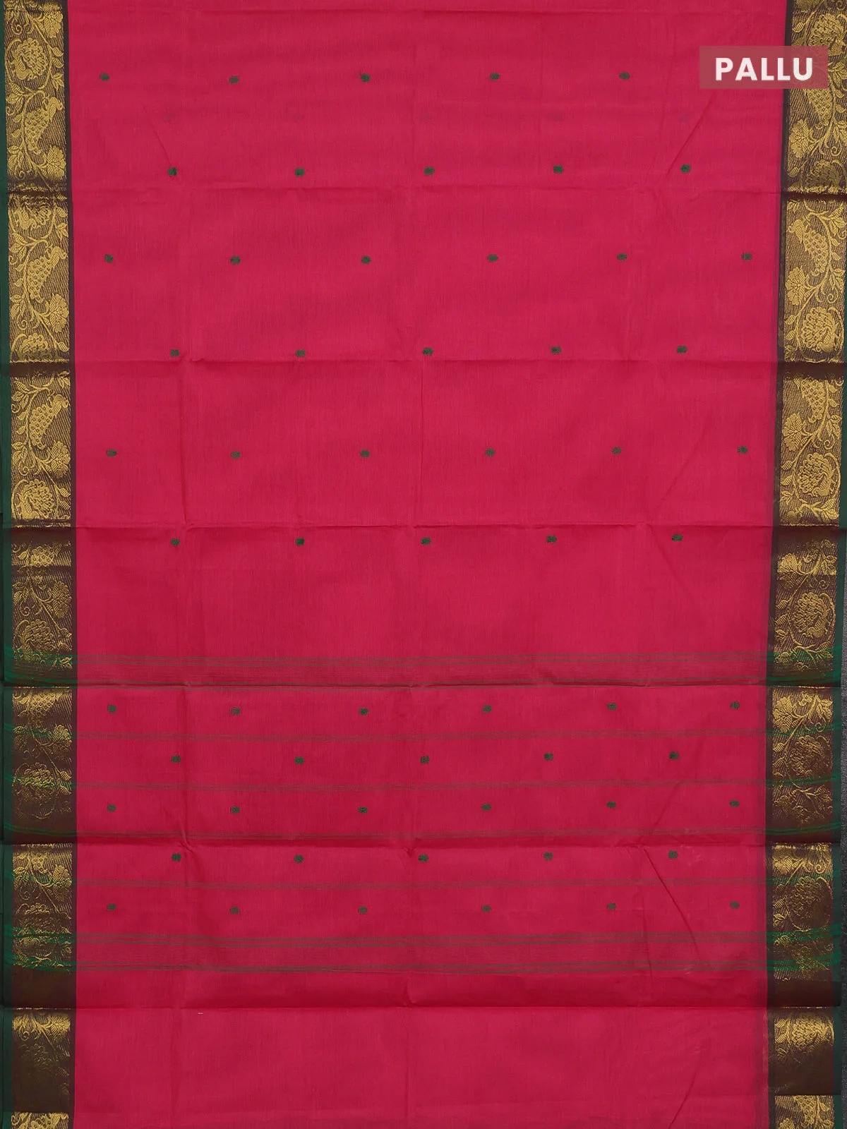 Chettinad cotton saree pink and dual shade of green with thread woven buttas and peacock zari woven border - Image 3