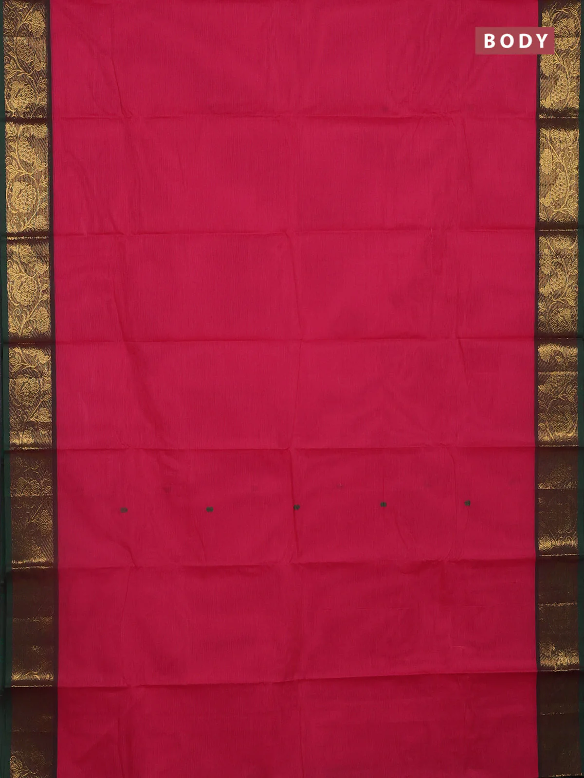 Chettinad cotton saree pink and green with thread woven buttas and peacock zari woven border - Image 2