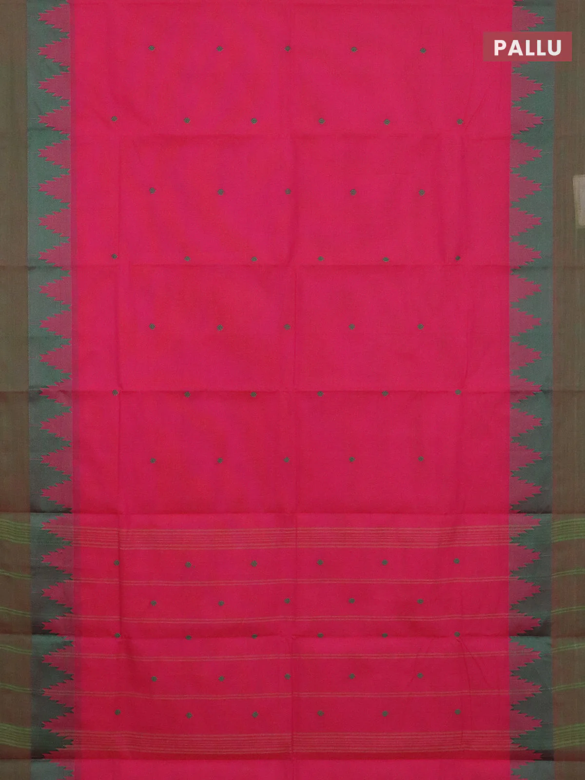 Chettinad cotton saree pink and green with thread woven buttas and temple design simple border - Image 3