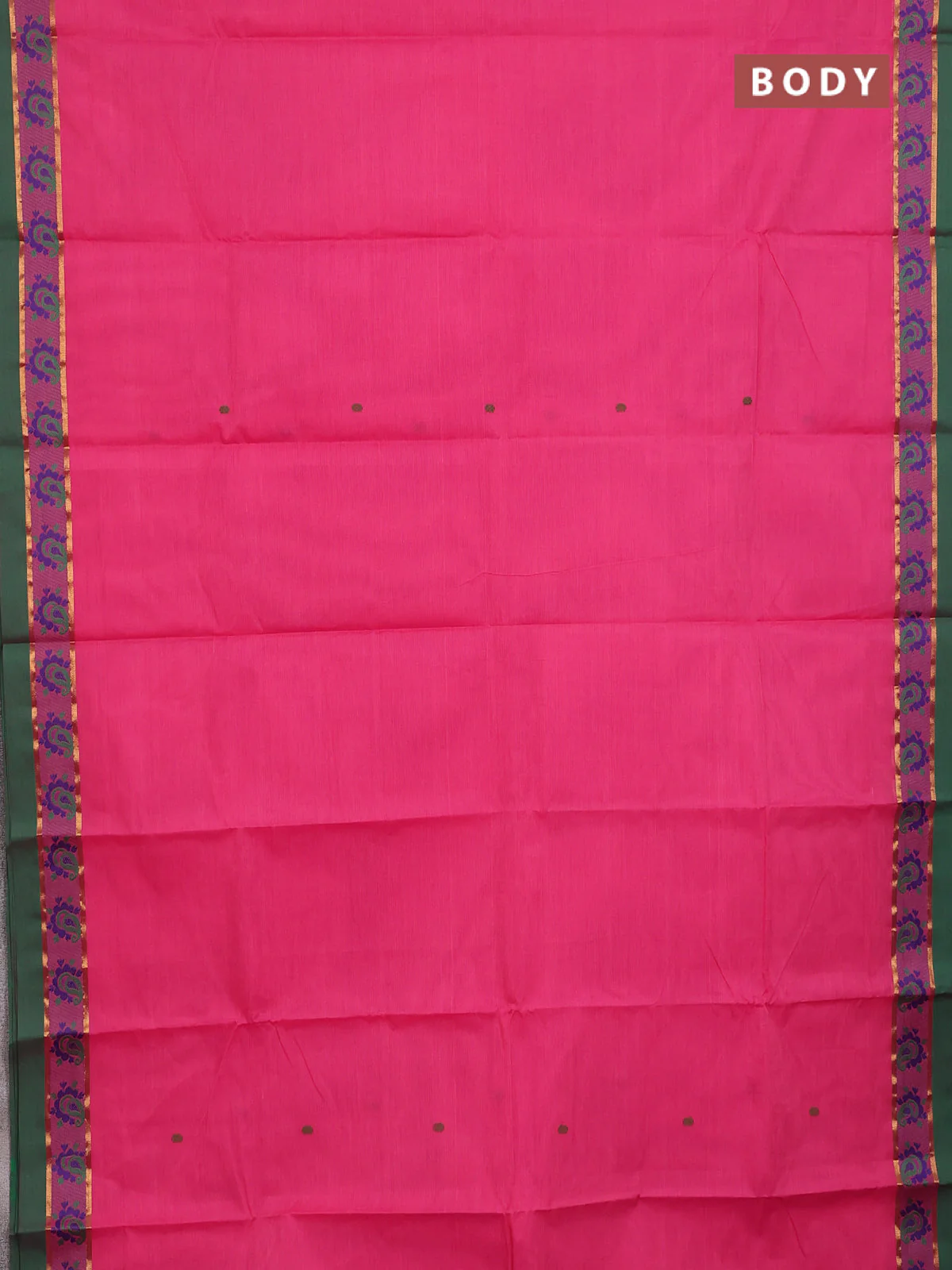 Chettinad cotton saree pink and green with thread woven buttas and thread woven border - Image 2