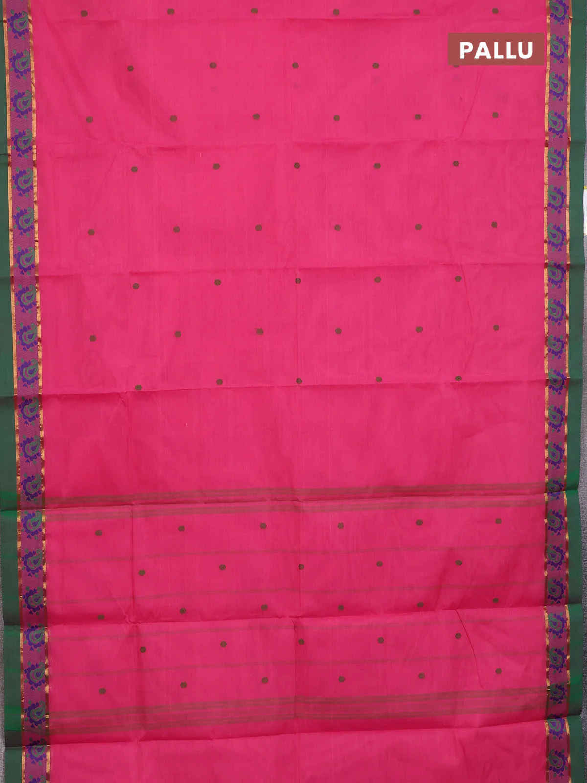 Chettinad cotton saree pink and green with thread woven buttas and thread woven border - Image 3