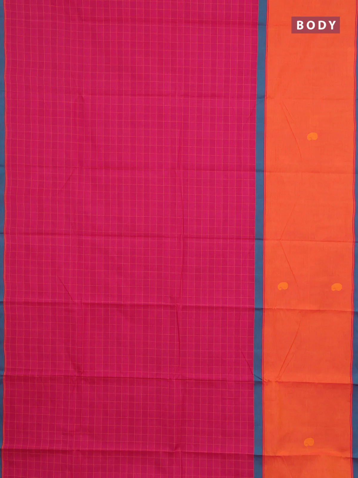 Chettinad cotton saree pink and orange with allover checked pattren and long rettapet butta border - Image 2