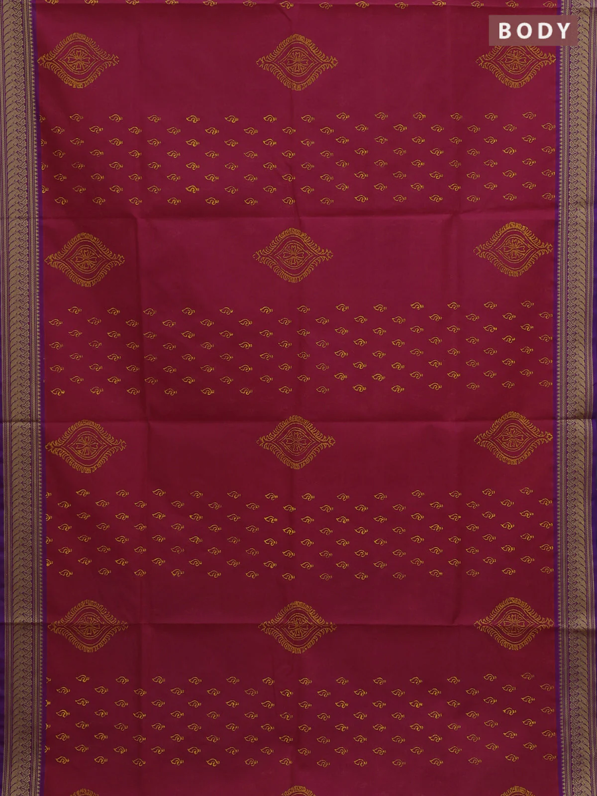 Chettinad cotton saree pink and violet with allover prints and thread woven border - Image 2